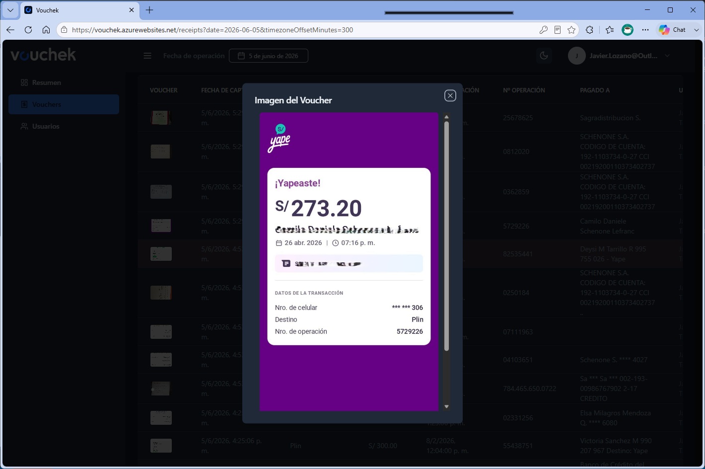 Previsualización de vouchers en la web de VouChek